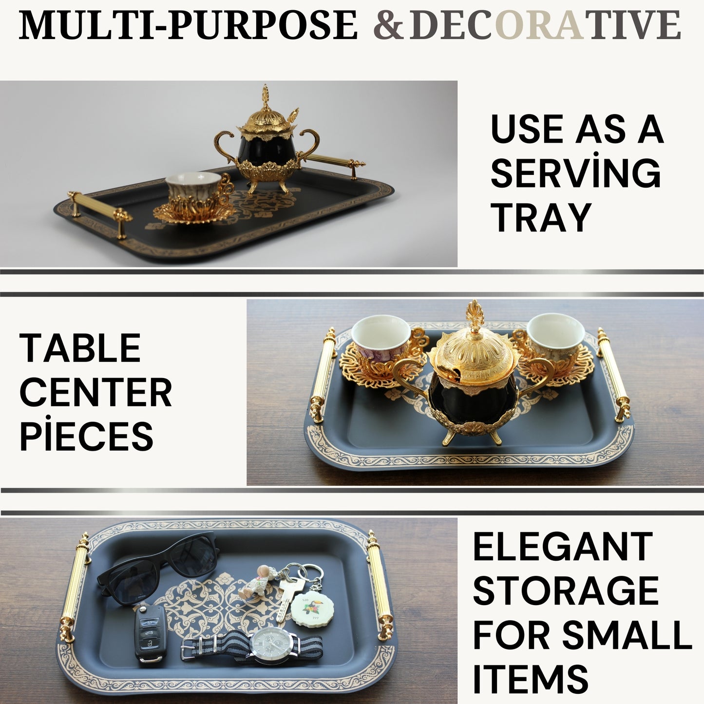 Set of 2 Modern Elegant Large Serving Tray, Rectangle Decorative Tray