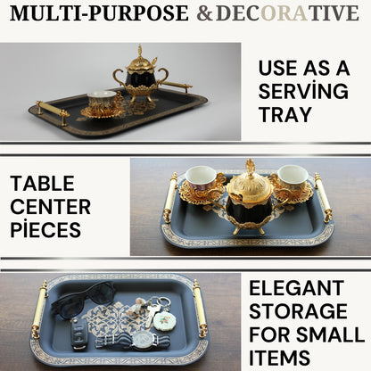 Set of 2 Modern Elegant Large Serving Tray, Rectangle Decorative Tray