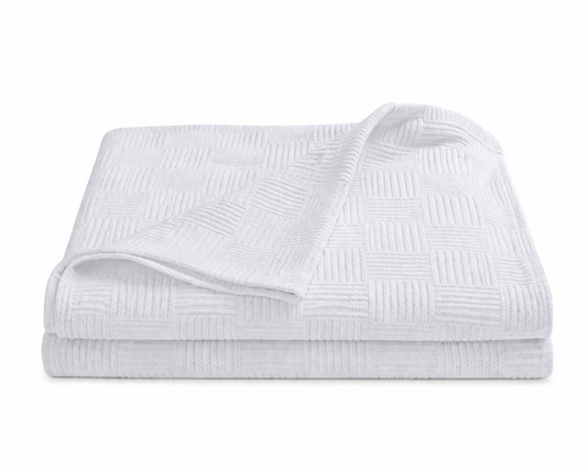 PARK & OZ Turkish Cotton Coverlet, 79 x 91 Inches, Checkerboard Textured Bedspread, Breathable Tightly Woven Bedding Layer, Made in Turkey (WHITE)