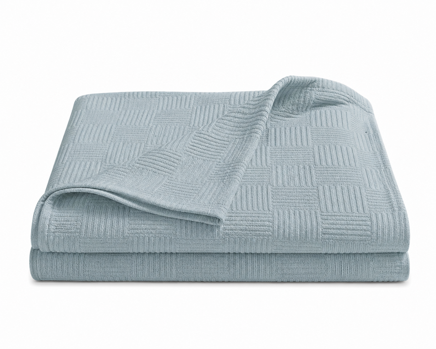 PARK & OZ Turkish Cotton Coverlet, 79 x 91 Inches, Checkerboard Textured Bedspread, Breathable Tightly Woven Bedding Layer, Made in Turkey (GREEN CLAY)