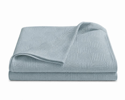 PARK & OZ Turkish Cotton Coverlet, 79 x 91 Inches, Checkerboard Textured Bedspread, Breathable Tightly Woven Bedding Layer, Made in Turkey (GREEN CLAY)