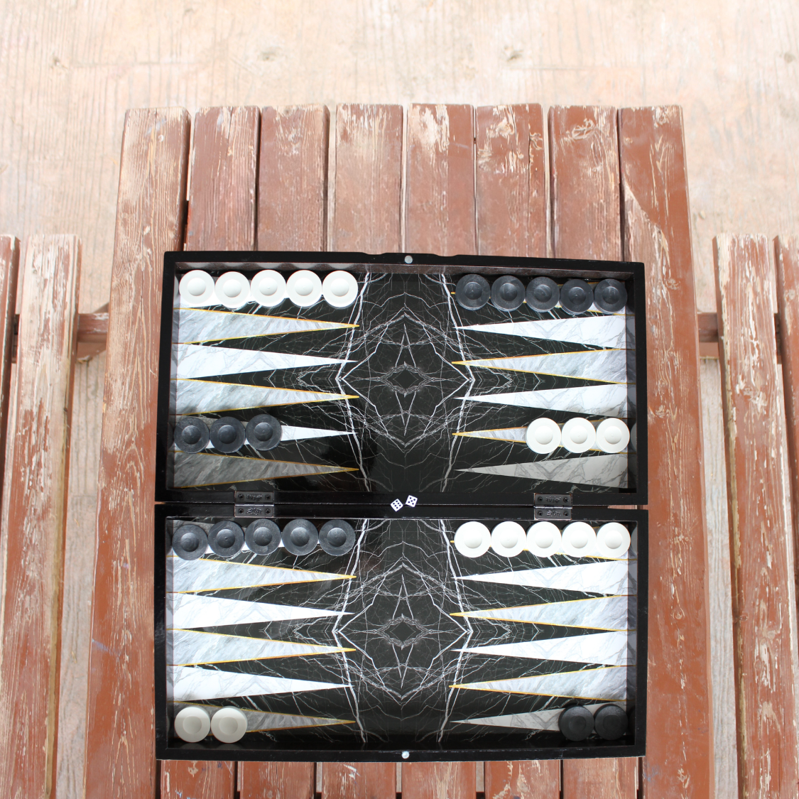 PARK & OZ Premium Turkish Backgammon and Checkers Set 19 Inch Handmade  (BLACK MARBLE)