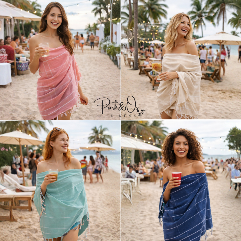 PARK & OZ Pack of 2 - Turkish Beach Towels  – Oversized 100% Cotton Quick-Dry & Sand-Free Towels 72"x40"