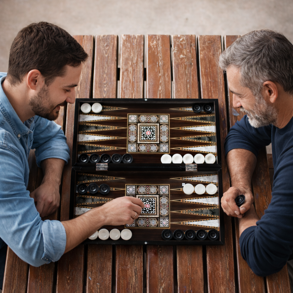 PARK & OZ Premium Turkish Backgammon and Checkers Set 19 Inch Handmade  (PEARL)