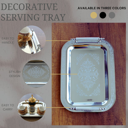 Set of 2 Modern Elegant Large Serving Tray, Rectangle Decorative Tray