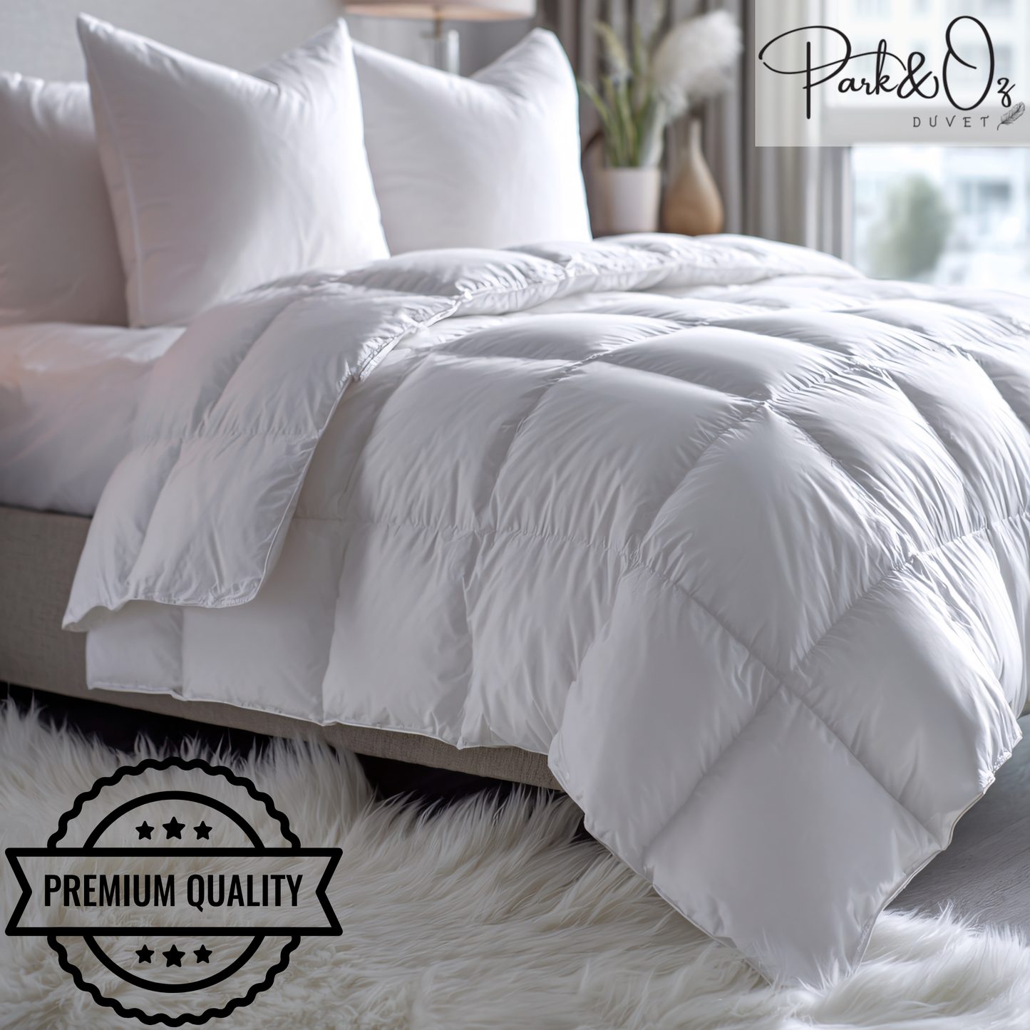 PARK & OZ 100% Goose Down Filled Duvet – 400 GSM, 233 TC Cotton Percale, White