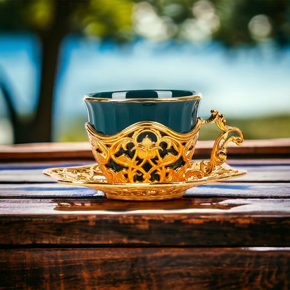 Café Set - 6 Cups and Saucers for Tea, Coffee, and Hot Chocolate