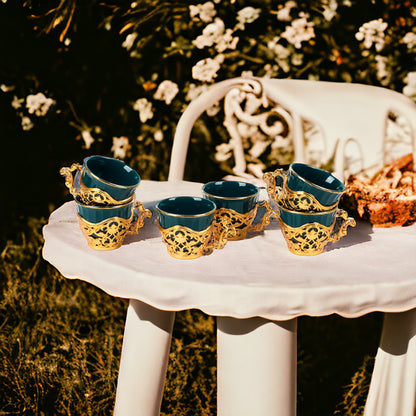 Café Set - 6 Cups and Saucers for Tea, Coffee, and Hot Chocolate