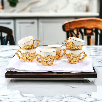 Café Set - 6 Cups and Saucers for Tea, Coffee, and Hot Chocolate