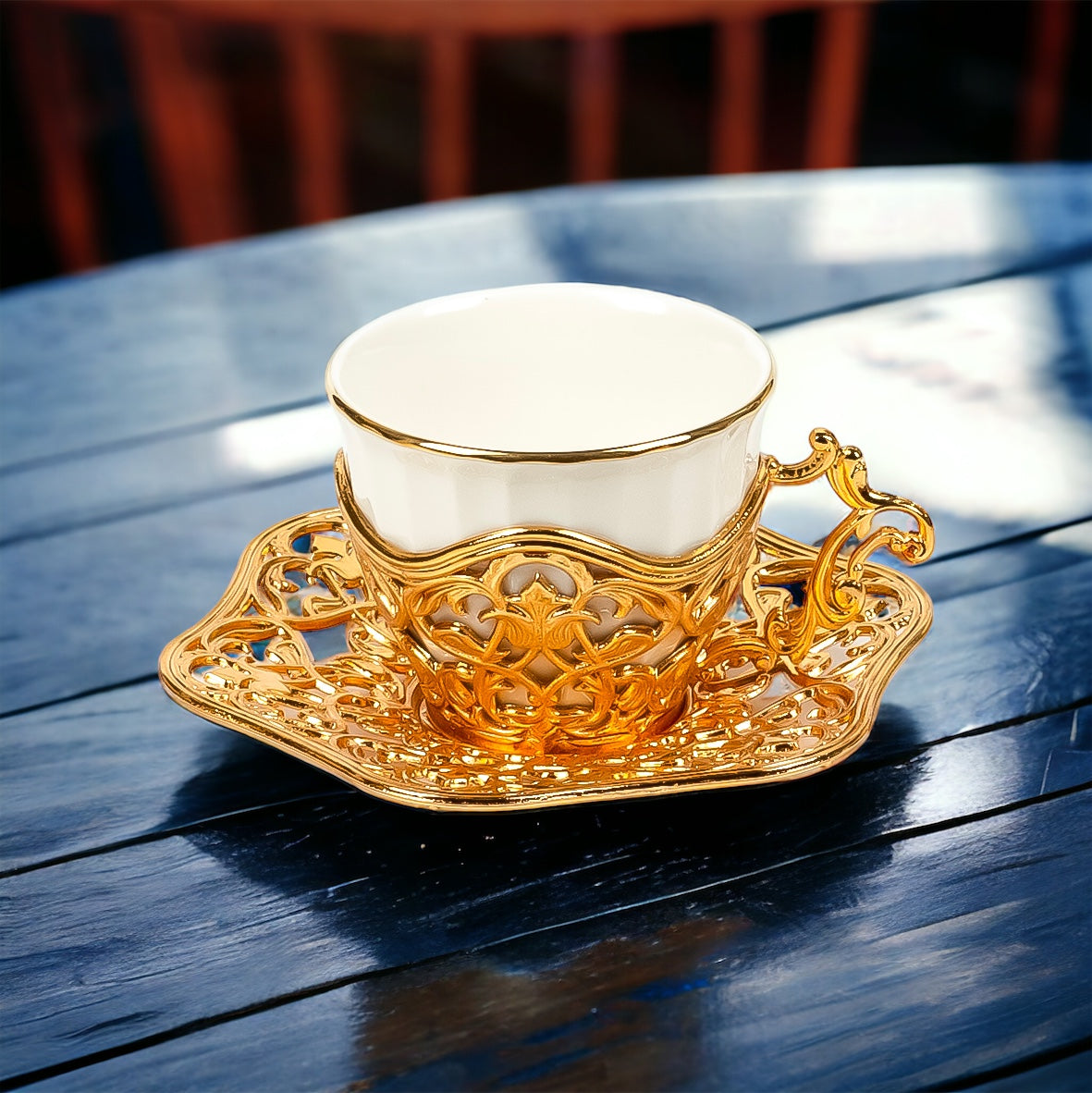 Café Set - 6 Cups and Saucers for Tea, Coffee, and Hot Chocolate
