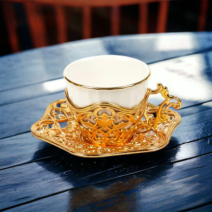 Café Set - 6 Cups and Saucers for Tea, Coffee, and Hot Chocolate