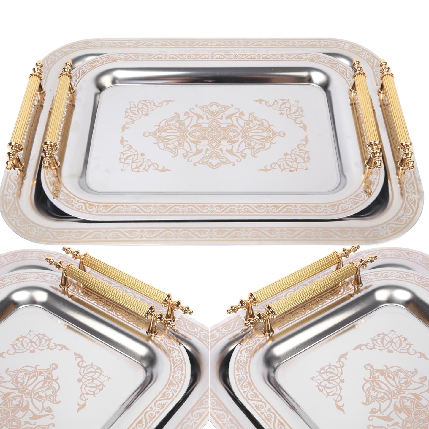Set of 2 Modern Elegant Large Serving Tray, Rectangle Decorative Tray