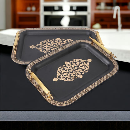 Set of 2 Modern Elegant Large Serving Tray, Rectangle Decorative Tray