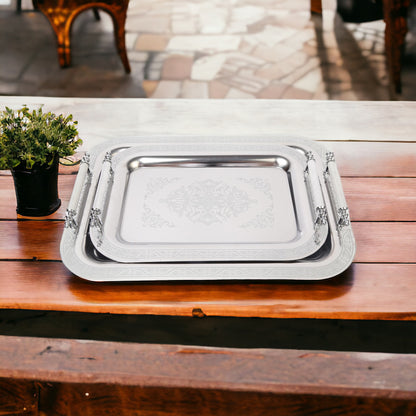Set of 2 Modern Elegant Large Serving Tray, Rectangle Decorative Tray