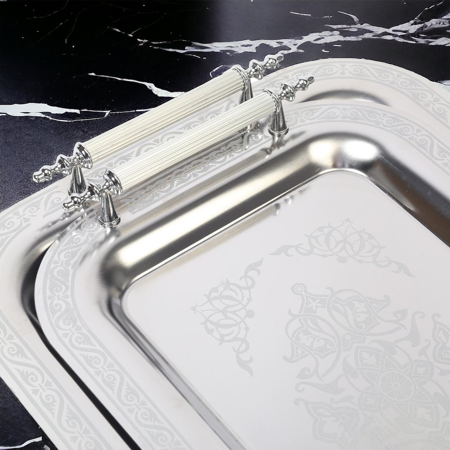 Set of 2 Modern Elegant Large Serving Tray, Rectangle Decorative Tray