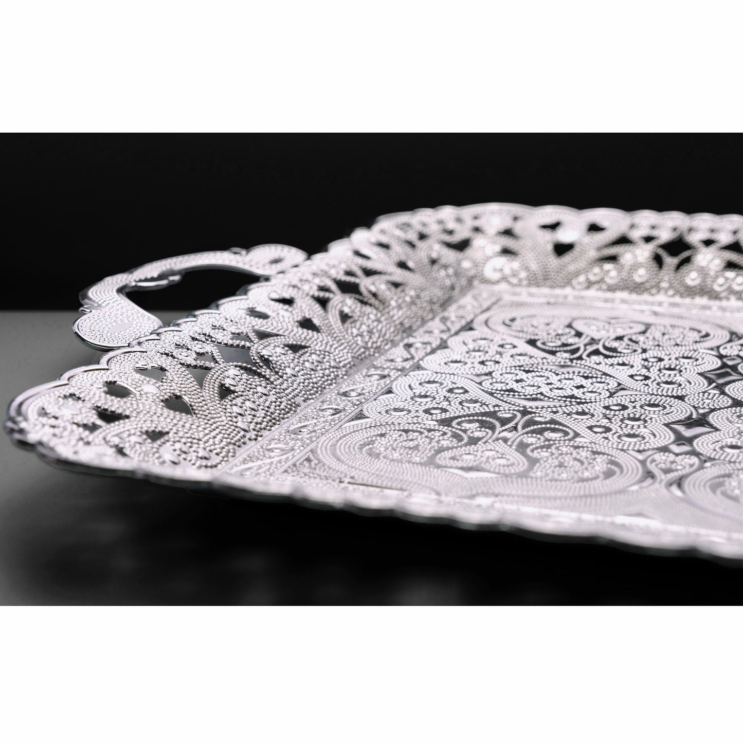 Turkish Vintage Style Entertaining Tray - 16'' x 12'' | Multi-Purpose, Non-Tarnishing, Zamak Alloy, Decorative Ottoman Style - Rectangular Serving Tray for Coffee & Beverages Gold