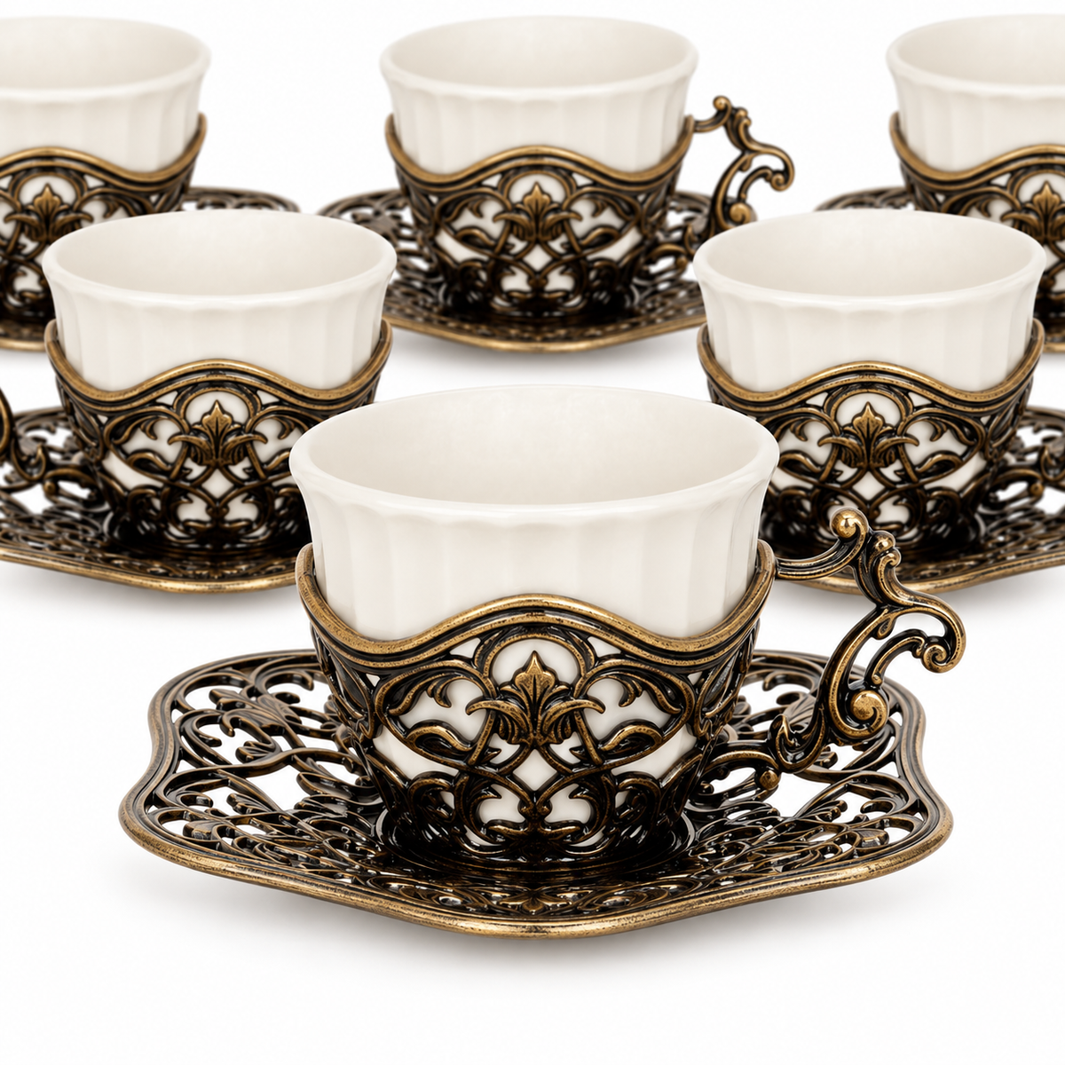 Acar SET631AS Elisa antique gold-tone coffee set — AI-assisted detail view