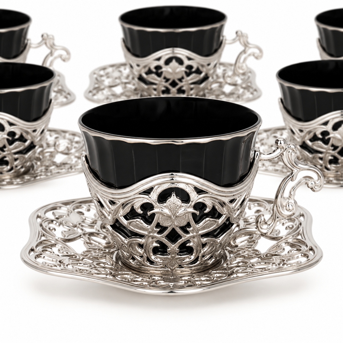 Acar SET632BE Elisa black and silver-tone coffee set — AI-assisted detail view