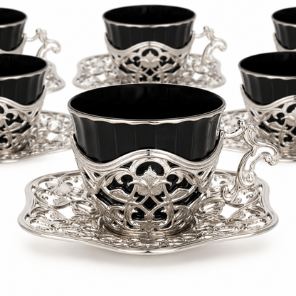 Acar SET632BE Elisa black and silver-tone coffee set — AI-assisted detail view