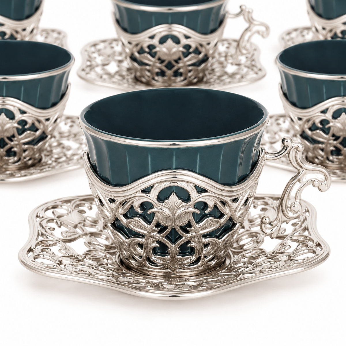 Acar SET633BE Elisa green and silver-tone coffee set — AI-assisted detail view