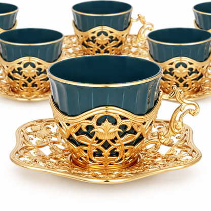 Acar SET633SA Elisa green and gold-tone coffee set — AI-assisted detail view