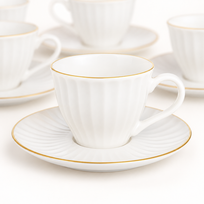 Acar SET810SA Charisma white cups with gold-tone rims — AI-assisted detail view