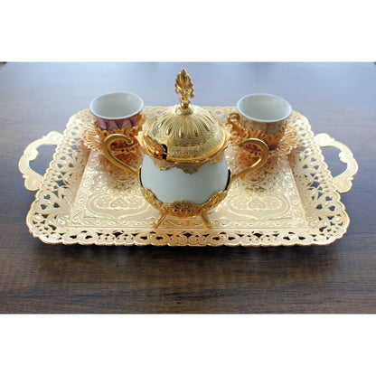 Turkish Vintage Style Entertaining Tray - 16'' x 12'' | Multi-Purpose, Non-Tarnishing, Zamak Alloy, Decorative Ottoman Style - Rectangular Serving Tray for Coffee & Beverages Gold