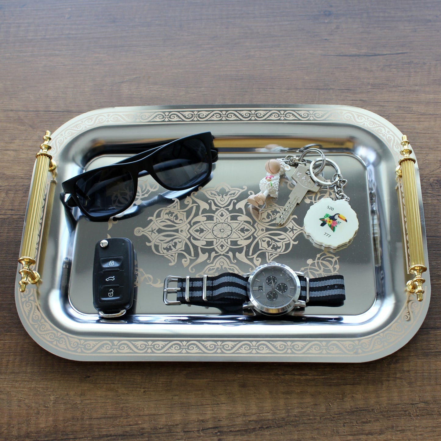 Set of 2 Modern Elegant Large Serving Tray, Rectangle Decorative Tray