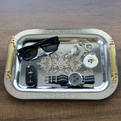 Set of 2 Modern Elegant Large Serving Tray, Rectangle Decorative Tray