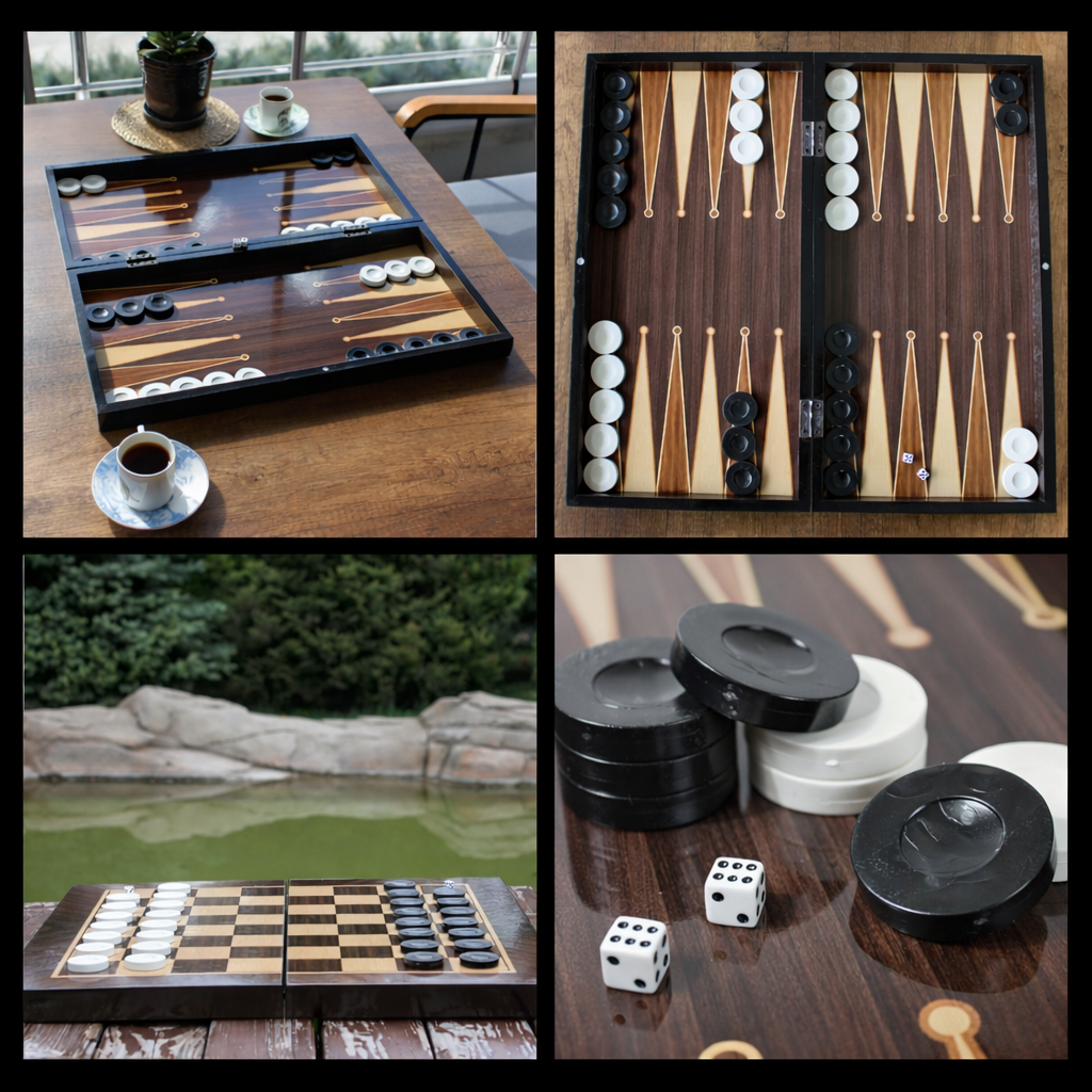 PARK & OZ Premium Turkish Backgammon and Checkers Set 19 Inch Handmade  (WALNUT)